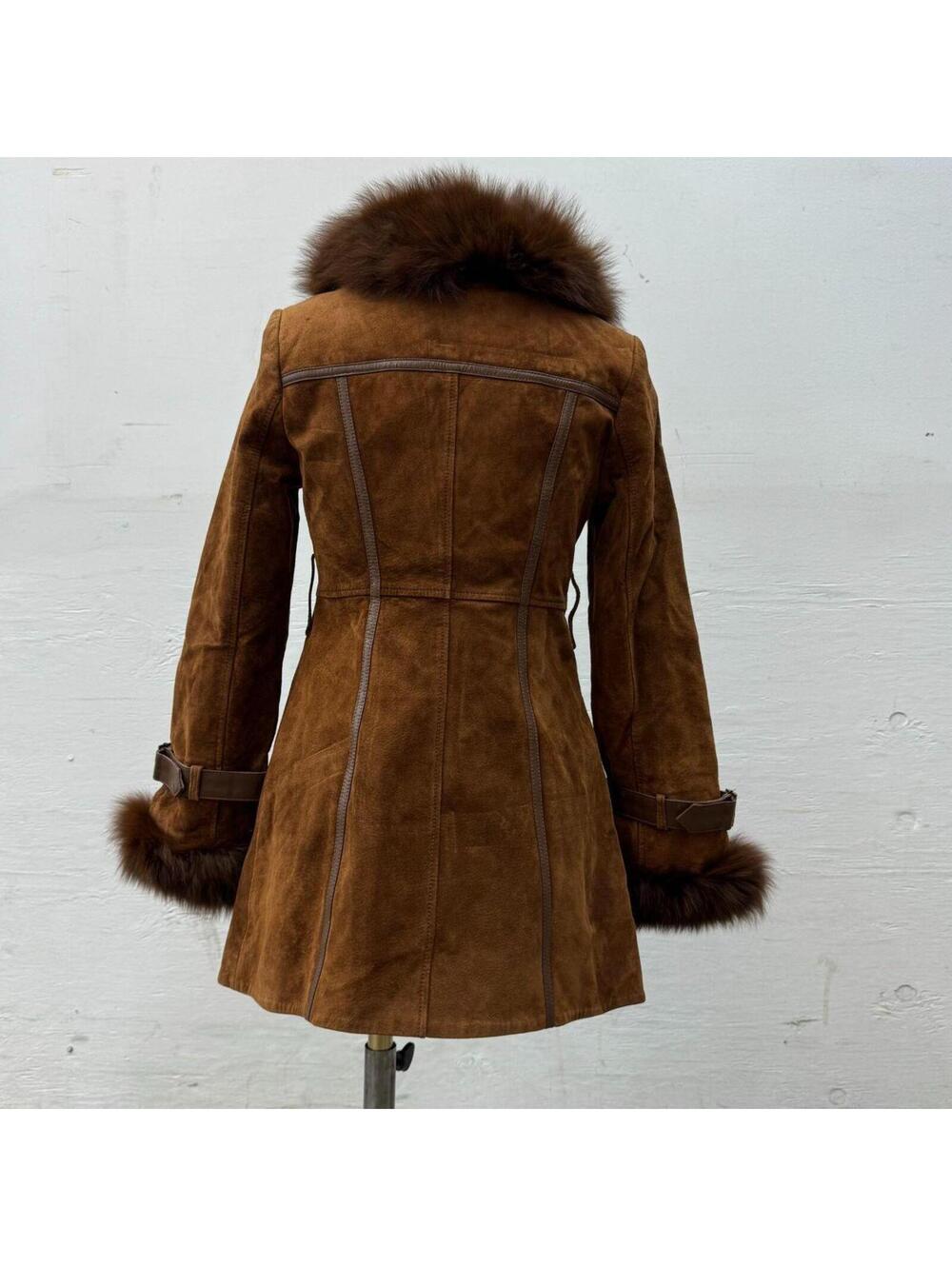 Vintage Vero Moda Y2K "Penny Lane" Suede & Fox Fur Coat Brown - Picture 4 of 8